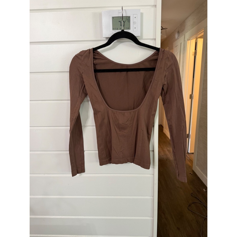 Intimately Free People Brown Seamless Long Sleeve Deep Low Back Top M/L